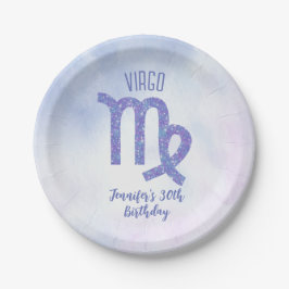 Plato De Papel Personalizado Cute Virgo Astrología Púrpura Fiesta