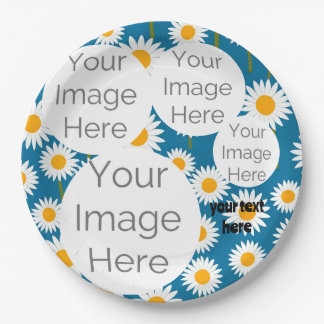 Plato De Papel personalizado Daisy Photo Fiesta de texto Plate - 