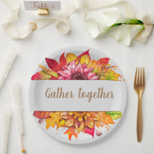 Plato De Papel Personalizado de Acción de Gracias de Bouquet Fall