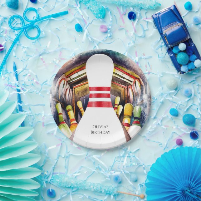 Plato De Papel Personalizado de acuarela encantada Bowling Cumple (Fiesta)