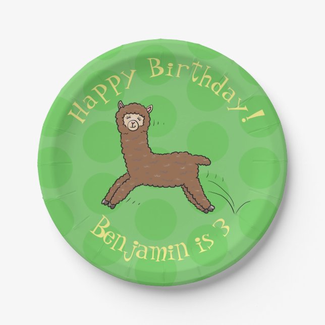 Plato De Papel Personalizado de alpaca marrón feliz (Anverso)