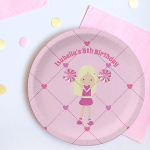 Plato De Papel Personalizado de animadores rosados bonitos Fiesta