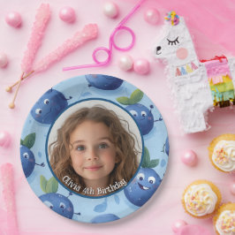 Plato De Papel Personalizado de arándano blanco foto y nombre Pla