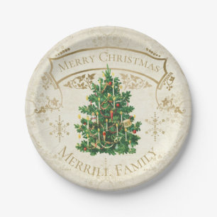 Plato De Papel Personalizado de árbol de navidad vintage