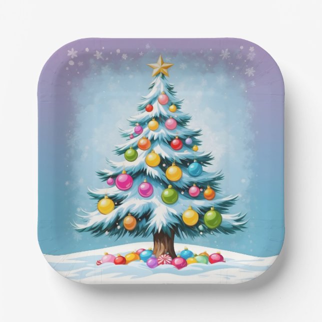 Plato De Papel Personalizado de arte pop Árbol de Navidad Ornamen (Anverso)