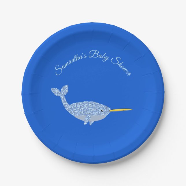 Plato De Papel Personalizado de Baby Shower de Cute Blue Baby Boy (Anverso)