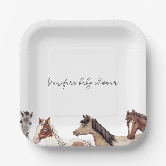 Plato De Papel Personalizado de Baby Shower para caballos (Anverso)