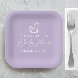 Plato De Papel Personalizado de Baby Shower Pastel Purple Rocking