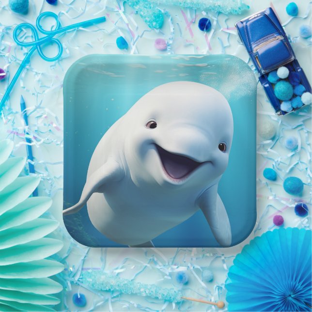 Plato De Papel Personalizado de ballenas Beluga Océano Ártico ver (Fiesta)