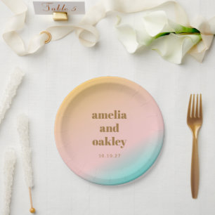 Plato De Papel Personalizado de Boda único de gradiente rosado re