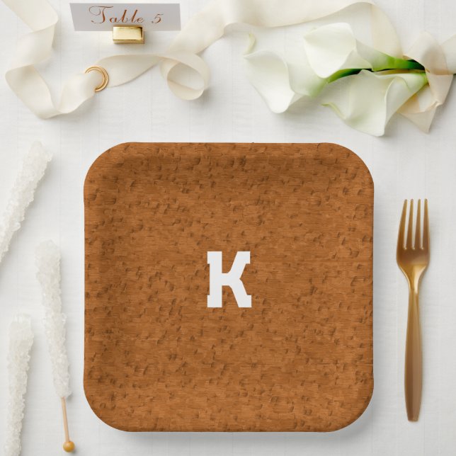 Plato De Papel Personalizado de Boho Rustic Textured Wood brown (Boda)