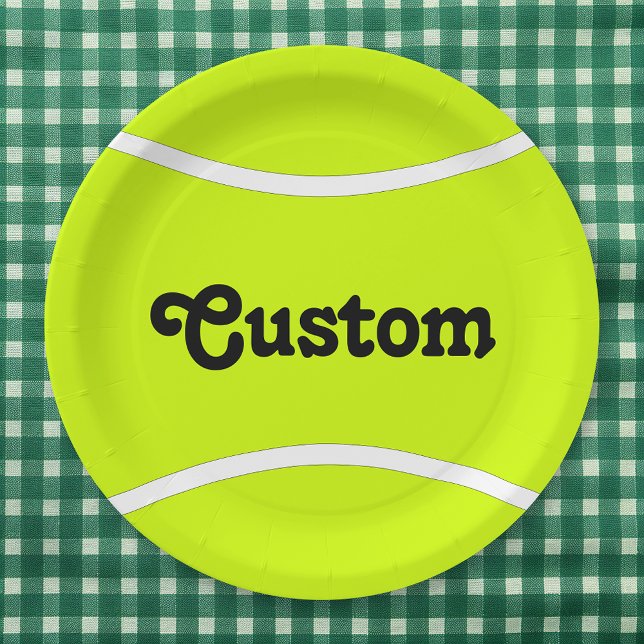 Plato De Papel Personalizado de bolas de tenis Fiesta de  de text (tennis party paper plate with custom text)
