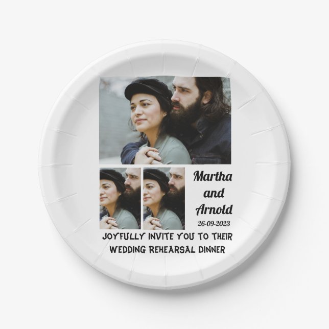 Plato De Papel personalizado de cena de ensayo boda 3 Collage de  (Anverso)