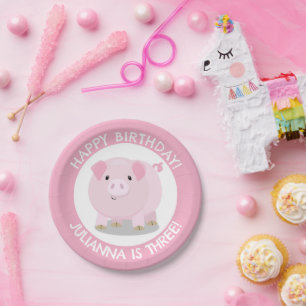 Plato De Papel Personalizado de cerdos de barriga cuta personaliz