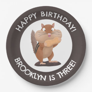 Plato De Papel Personalizado de chipmunk divertido lindo, cumplea