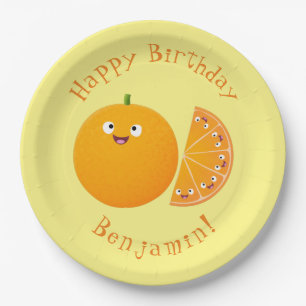 Plato De Papel Personalizado de cítricos de feliz naranja