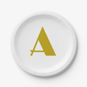 Plato De Papel Personalizado de color dorado Monograma Letra inic