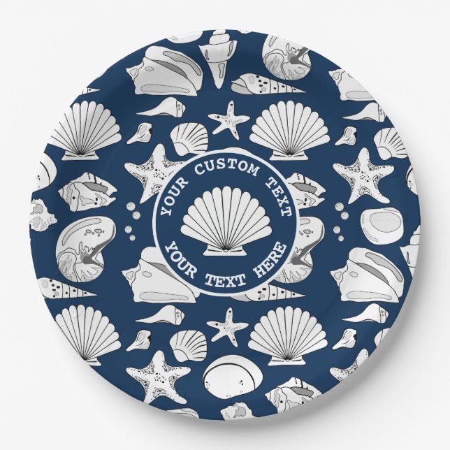 Plato De Papel Personalizado de conchas marinas Nautical Naval Bl (Anverso)