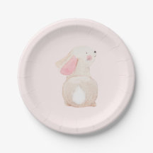 Plato de papel personalizado de conejito rosa para