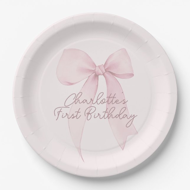 Plato De Papel Personalizado de Coquette Bow rosa (Anverso)