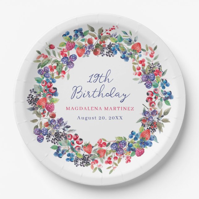 Plato De Papel Personalizado de cumpleaños 19 en el verano rústic (Anverso)