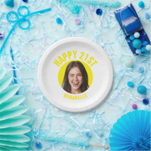 Plato De Papel Personalizado de cumpleaños 21 divertida foto moda