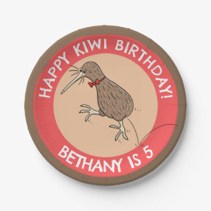 Plato De Papel Personalizado de cumpleaños de ave kiwi personaliz