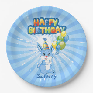 Plato De Papel Personalizado de cumpleaños de Blue Bunny