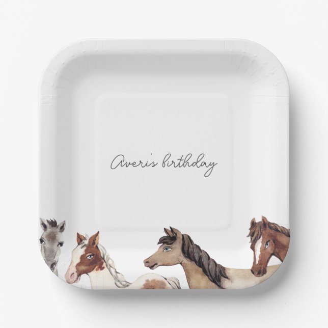 Plato De Papel Personalizado de cumpleaños de caballo (Anverso)