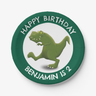 Plato De Papel Personalizado de dinosaurios divertidos