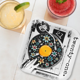 Plato De Papel Personalizado de diseño de registro de vinilo flor