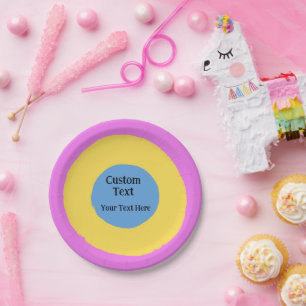 Plato De Papel Personalizado de diseño vibrante azul claro amaril