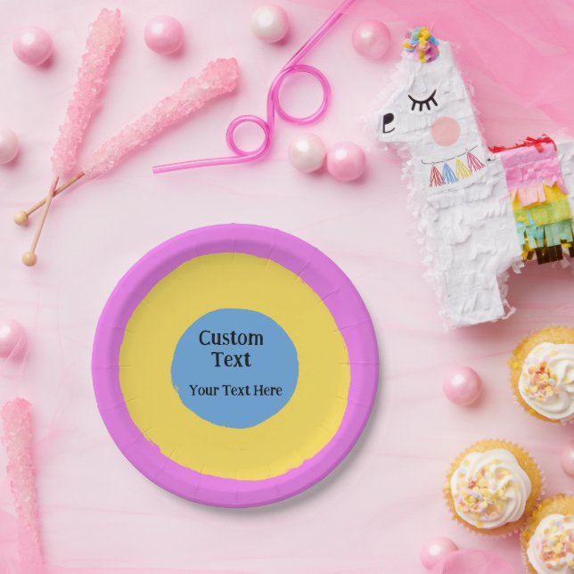 Plato De Papel Personalizado de diseño vibrante azul claro amaril (Fiesta)