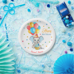 Plato De Papel Personalizado de Elefantes Coloridos