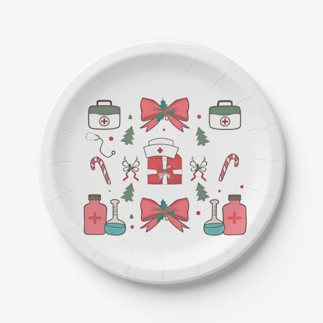 Plato De Papel Personalizado de enfermería y  de Navidad de Coque (Anverso)