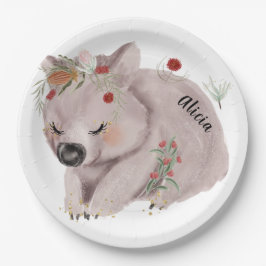 Plato De Papel Personalizado de Especkle de Oro Cute Baby Wombat