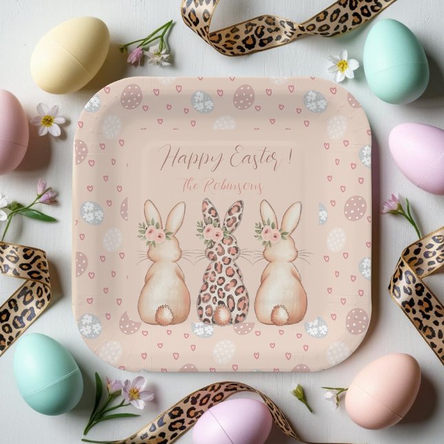 Plato De Papel Personalizado de Fiesta de conejita de Rubor rusa (Rustic Blush Bunny Party custom Paper Plates)
