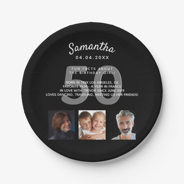 Plato De Papel Personalizado de fiesta de cumpleaños foto hechos  (Anverso)