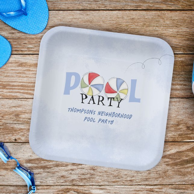 Plato De Papel Personalizado de Fiesta de piscina de verano barat (Cute Pool Party Custom Paper Plates.)