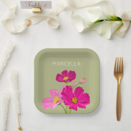 Plato De Papel Personalizado de flores Cosmos de jardín brillante