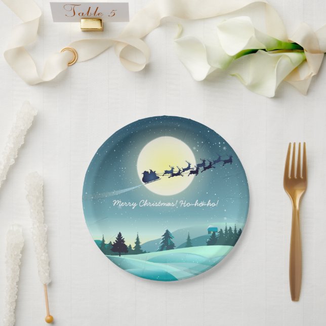 Plato De Papel Personalizado de Flying Sleigh Personalizado (Boda)
