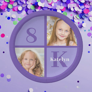Plato De Papel Personalizado de foto morada de bonito Niños Fiest