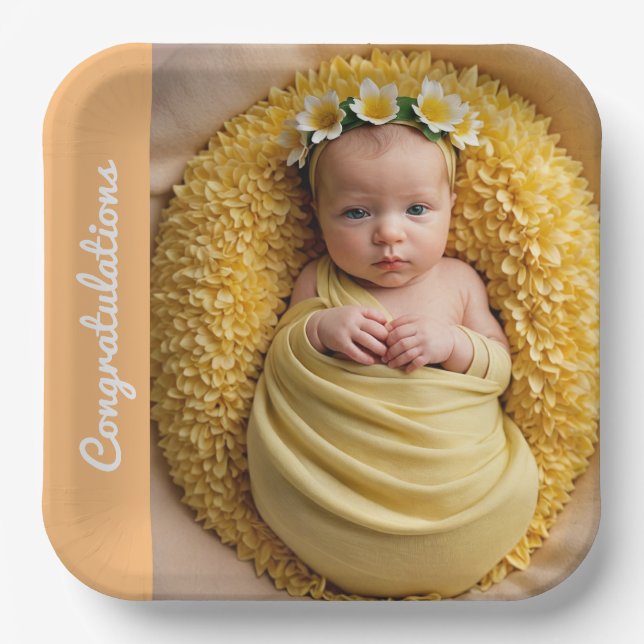 Plato De Papel personalizado de fotos de texto felicitaciones Pla (Anverso)