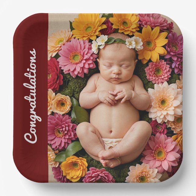 Plato De Papel personalizado de fotos de texto felicitaciones Pla (Anverso)