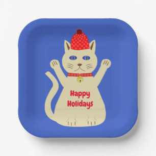 Plato De Papel Personalizado de gatos de Navidades curados