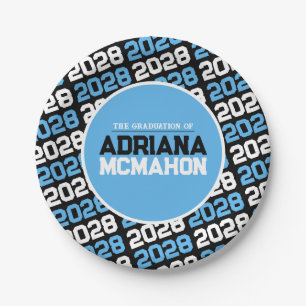 Plato De Papel Personalizado de graduación azul bebé y negro
