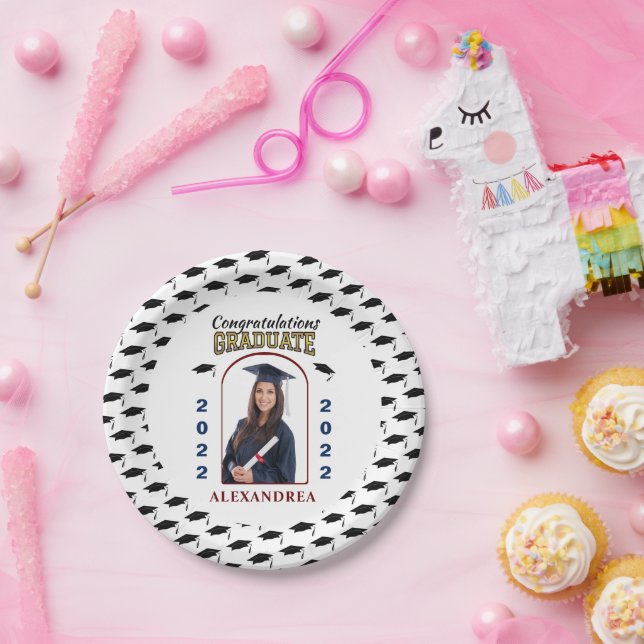 Plato De Papel Personalizado de Graduación de Foto Graduada Felic (Fiesta)