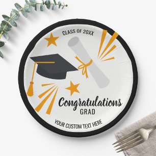 Plato De Papel Personalizado de Graduación de Graduación Grad Cap