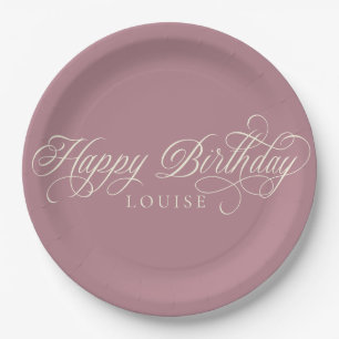 Plato De Papel Personalizado de guion elegante Happy Birthday