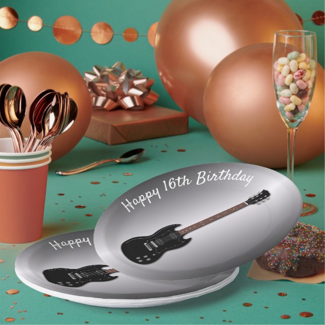 Plato De Papel Personalizado de guitarra eléctrica Birthday Teboy (Multi)